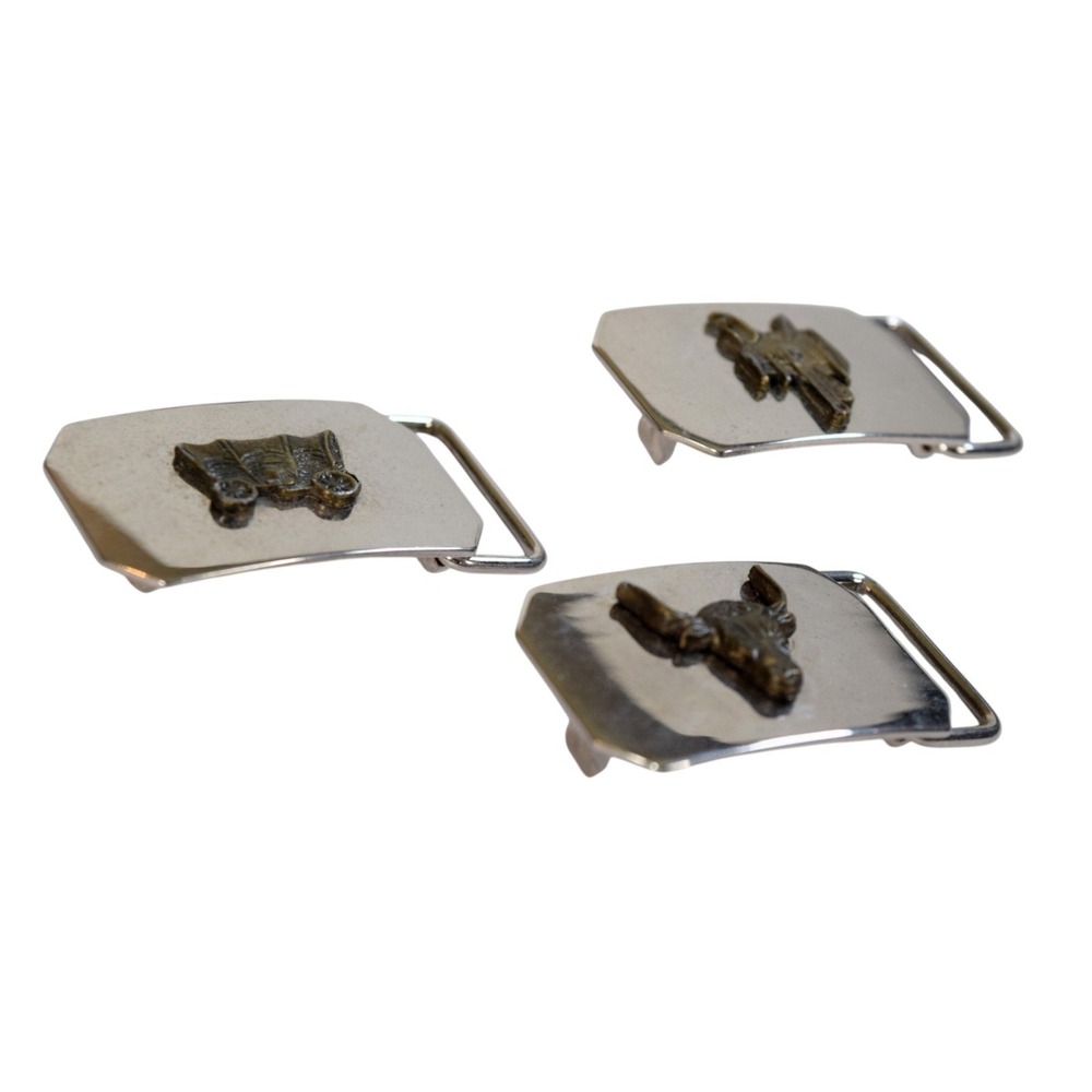 Kids Youth Western Belt Buckles Lot of‎ 3 Made in USA Steer Wagon Saddle Silver
